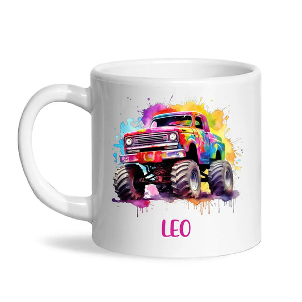 Rainbow Splatter Monster Truck - Personalised Kids Mug