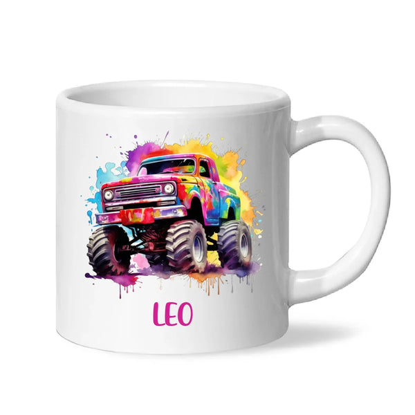 Rainbow Splatter Monster Truck - Personalised Kids Mug