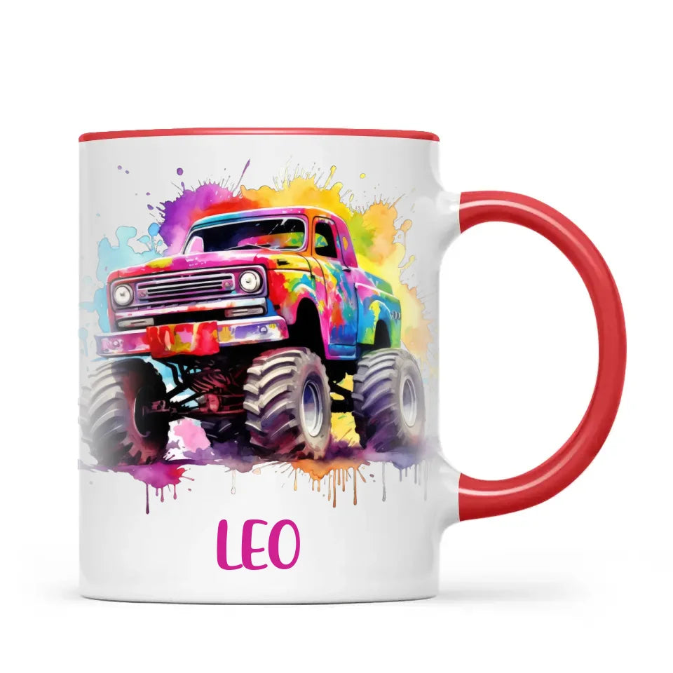 Rainbow Splatter Monster Truck - Personalised Kids Mug