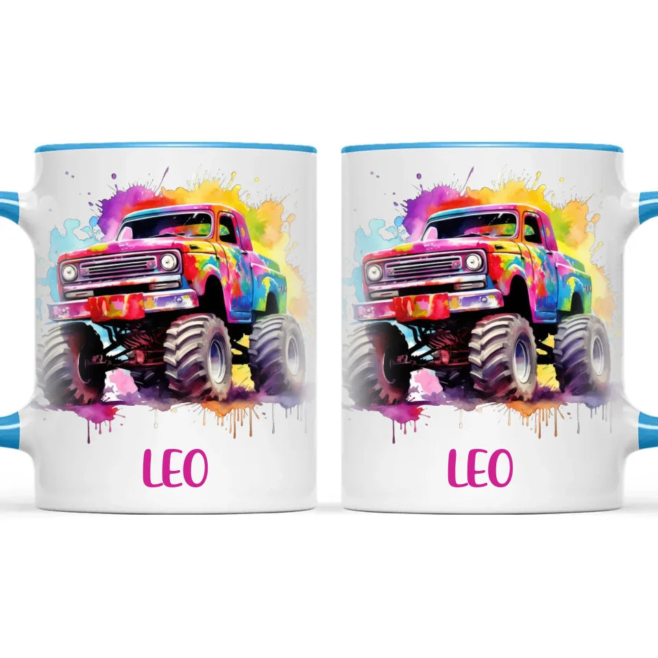 Rainbow Splatter Monster Truck - Personalised Kids Mug