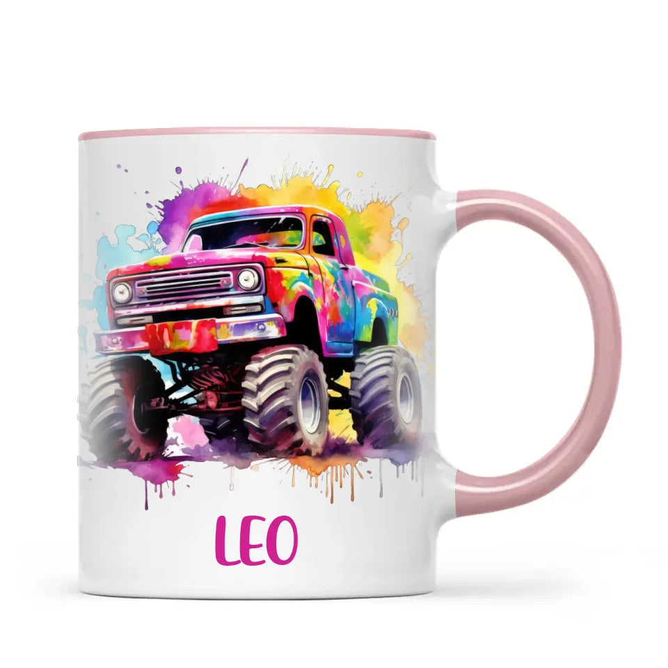 Rainbow Splatter Monster Truck - Personalised Kids Mug