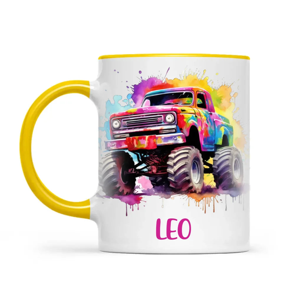 Rainbow Splatter Monster Truck - Personalised Kids Mug