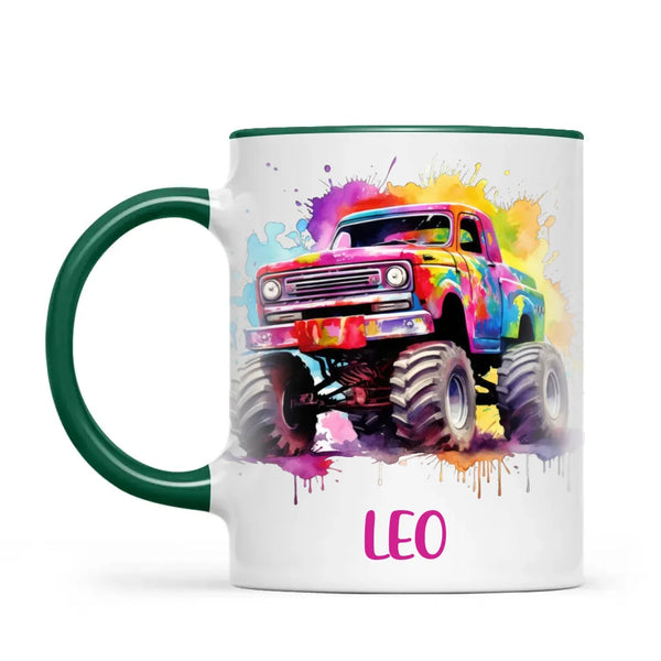 Rainbow Splatter Monster Truck - Personalised Kids Mug