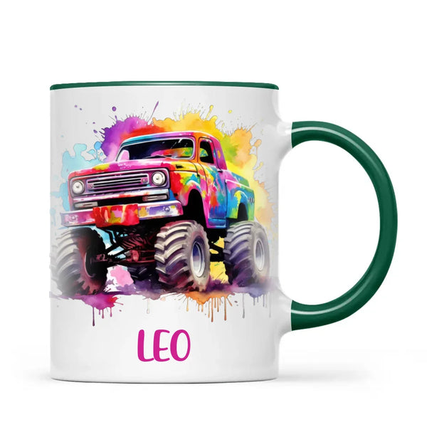 Rainbow Splatter Monster Truck - Personalised Kids Mug