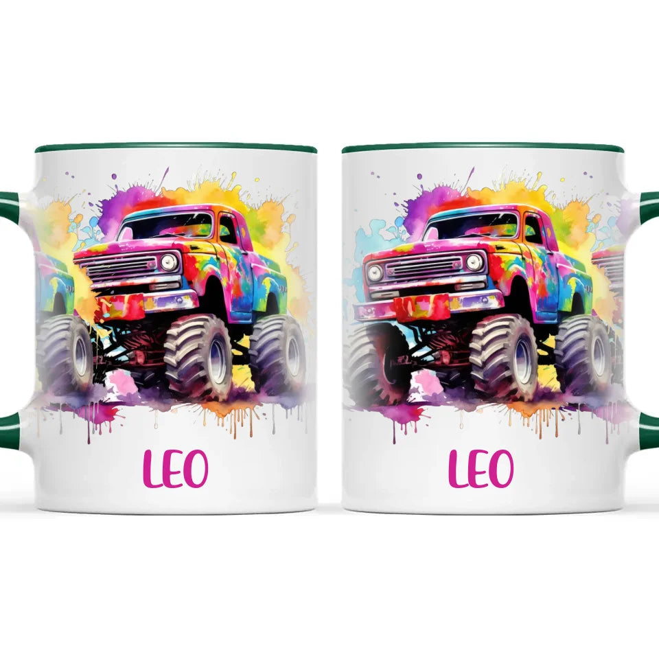 Rainbow Splatter Monster Truck - Personalised Kids Mug