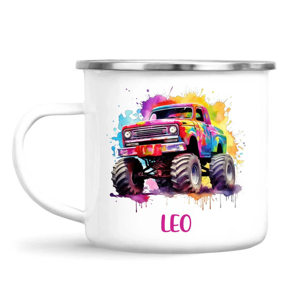 Rainbow Splatter Monster Truck - Personalised Kids Mug