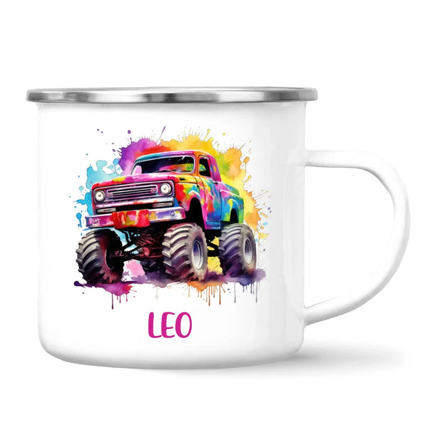 Rainbow Splatter Monster Truck - Personalised Kids Mug