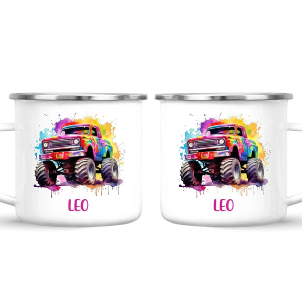 Rainbow Splatter Monster Truck - Personalised Kids Mug