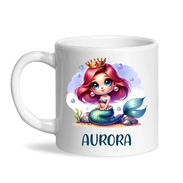 Personalised with Name, Mermaid Princess Kids Mug – Customised Under the Sea Cup for Children – Available in 11oz, 6oz & Enamel Options