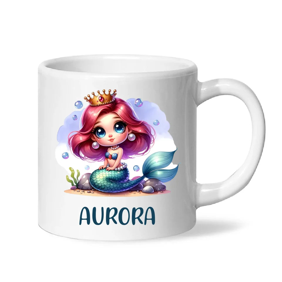 Personalised with Name, Mermaid Princess Kids Mug – Customised Under the Sea Cup for Children – Available in 11oz, 6oz & Enamel Options