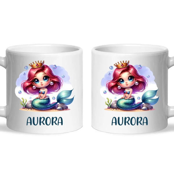 Personalised with Name, Mermaid Princess Kids Mug – Customised Under the Sea Cup for Children – Available in 11oz, 6oz & Enamel Options