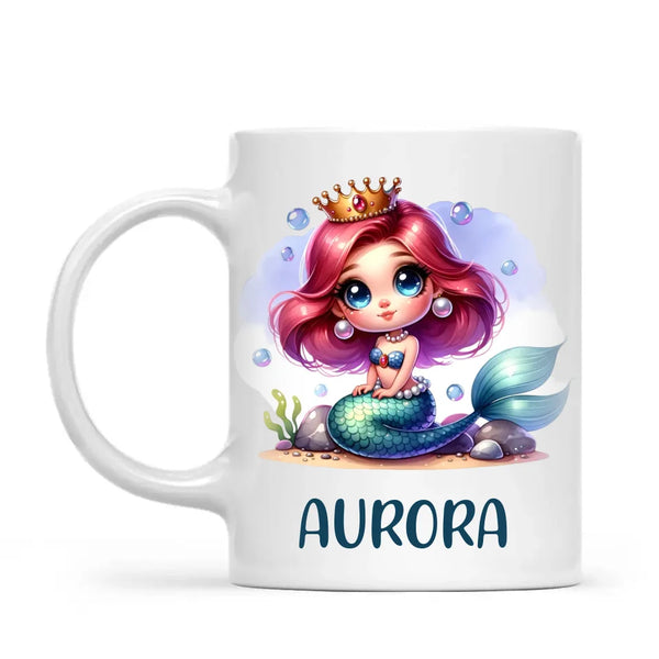 Personalised with Name, Mermaid Princess Kids Mug – Customised Under the Sea Cup for Children – Available in 11oz, 6oz & Enamel Options