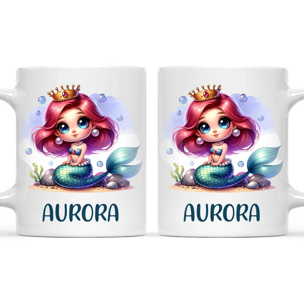 Personalised with Name, Mermaid Princess Kids Mug – Customised Under the Sea Cup for Children – Available in 11oz, 6oz & Enamel Options