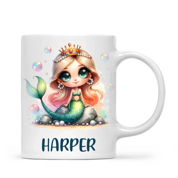 Personalised with Name, Mermaid Princess Kids Mug – Custom Ocean Fantasy Cup for Children – Available in 11oz, 6oz & Enamel