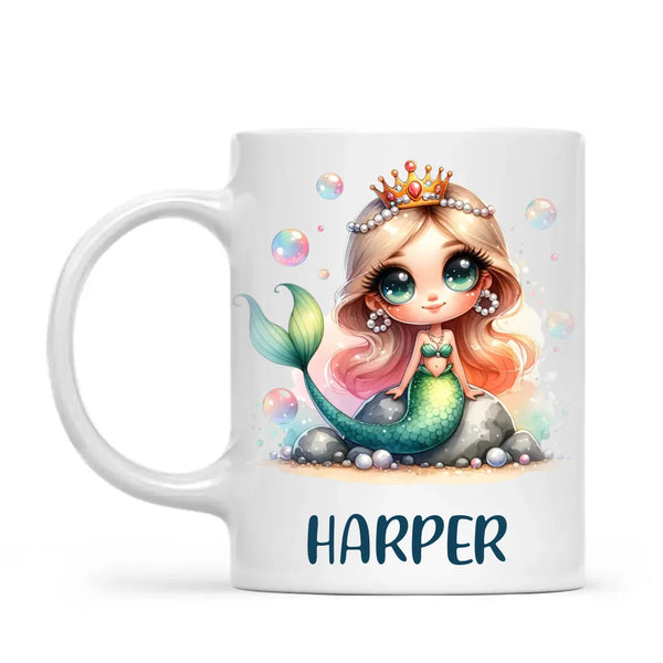 Personalised with Name, Mermaid Princess Kids Mug – Custom Ocean Fantasy Cup for Children – Available in 11oz, 6oz & Enamel