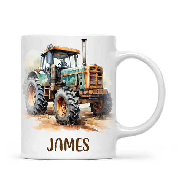 Personalised with Name, Vintage Tractor Kids Mug – Custom Farm Vehicle Cup for Children – Available in 11oz, 6oz & Enamel