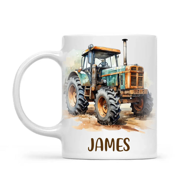 Personalised with Name, Vintage Tractor Kids Mug – Custom Farm Vehicle Cup for Children – Available in 11oz, 6oz & Enamel