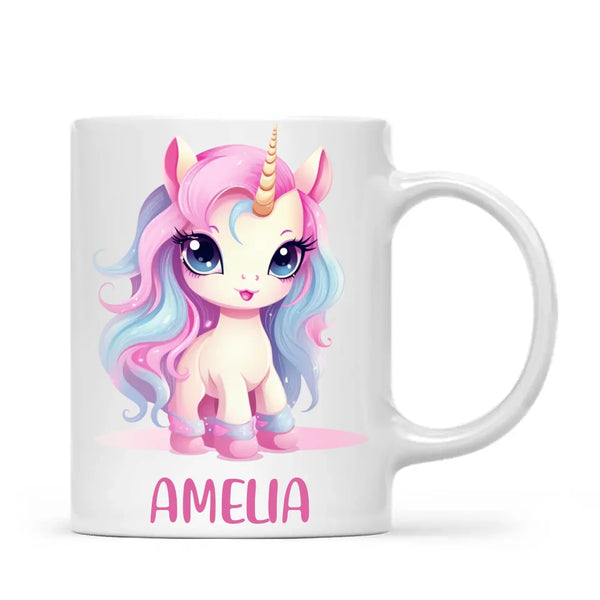 Personalised with Name, Pastel Unicorn Kids Mug – Custom Unicorn Cup for Children – Available in 11oz, 6oz & Enamel