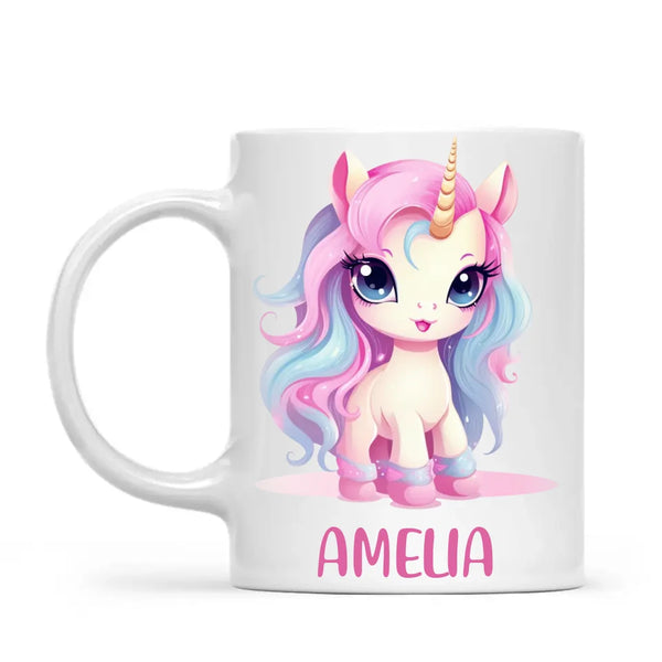 Personalised with Name, Pastel Unicorn Kids Mug – Custom Unicorn Cup for Children – Available in 11oz, 6oz & Enamel