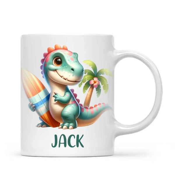 Personalised with Name, Dinosaur Kids Mug – Customised Prehistoric-Themed Cup – Available in 11oz, 6oz & Enamel Options