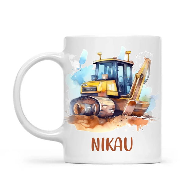 Personalised with Name, Bulldozer Kids Mug – Customised Construction-Themed Cup – Available in 11oz, 6oz & Enamel Options