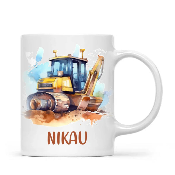 Personalised with Name, Bulldozer Kids Mug – Customised Construction-Themed Cup – Available in 11oz, 6oz & Enamel Options