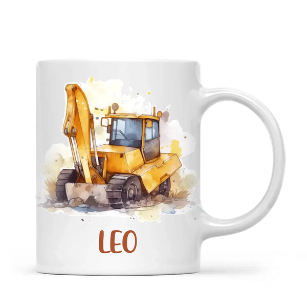 Personalised with Name, Digger Kids Mug – Customised Construction-Themed Cup – Available in 11oz, 6oz & Enamel Options