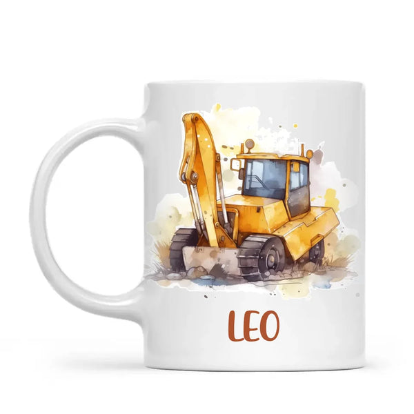 Personalised with Name, Digger Kids Mug – Customised Construction-Themed Cup – Available in 11oz, 6oz & Enamel Options