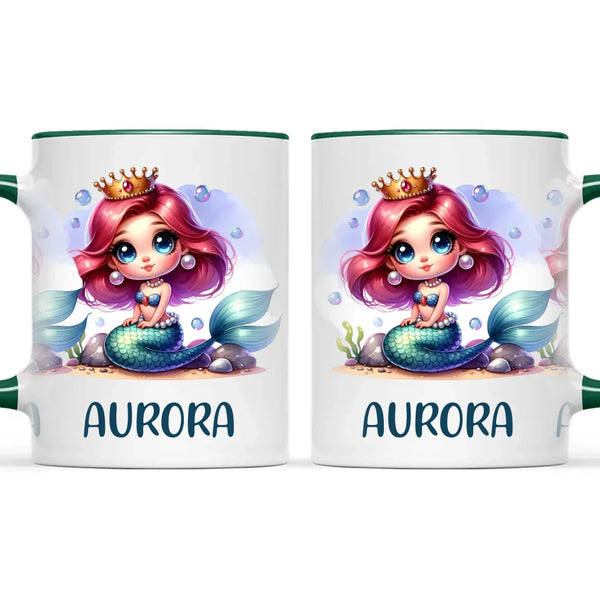 Personalised with Name, Mermaid Princess Kids Mug – Customised Under the Sea Cup for Children – Available in 11oz, 6oz & Enamel Options