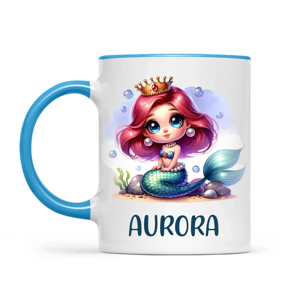 Personalised with Name, Mermaid Princess Kids Mug – Customised Under the Sea Cup for Children – Available in 11oz, 6oz & Enamel Options