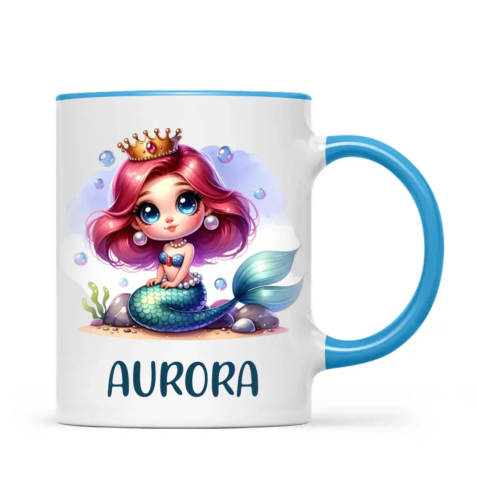 Personalised with Name, Mermaid Princess Kids Mug – Customised Under the Sea Cup for Children – Available in 11oz, 6oz & Enamel Options