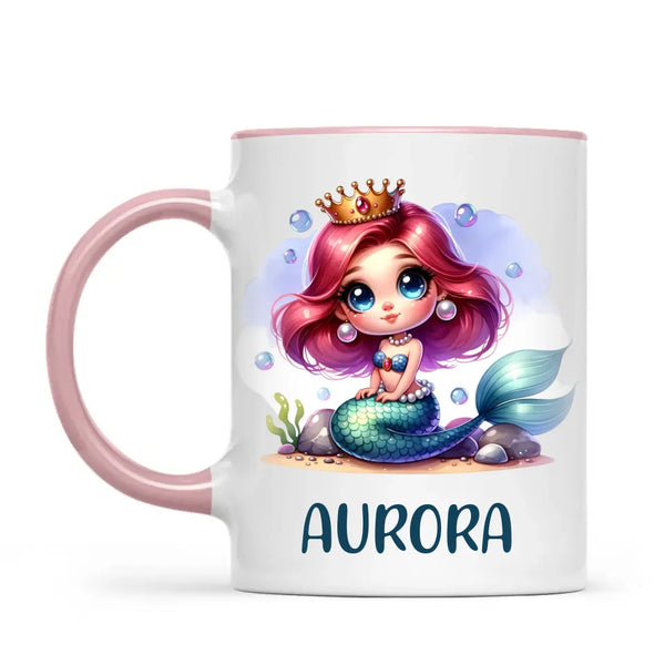 Personalised with Name, Mermaid Princess Kids Mug – Customised Under the Sea Cup for Children – Available in 11oz, 6oz & Enamel Options