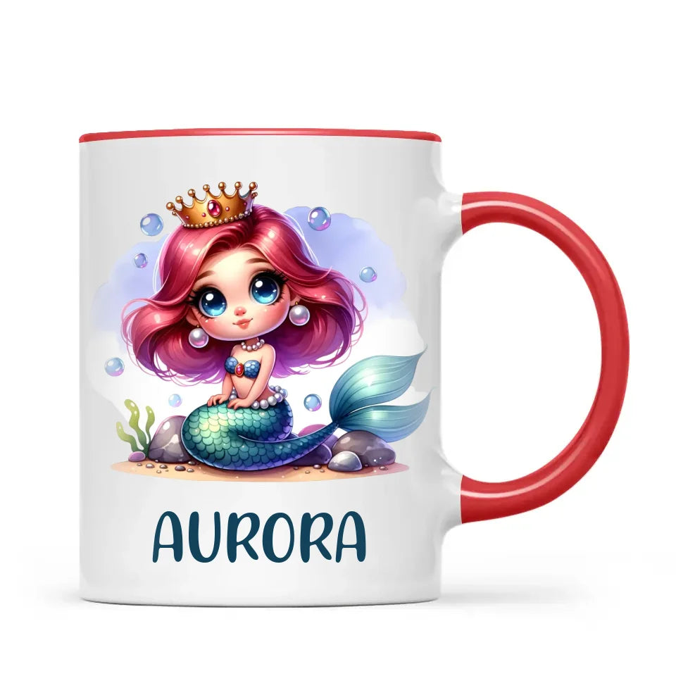 Personalised with Name, Mermaid Princess Kids Mug – Customised Under the Sea Cup for Children – Available in 11oz, 6oz & Enamel Options