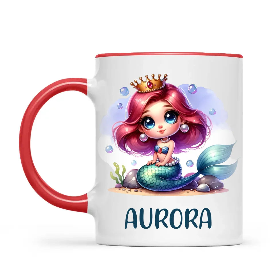 Personalised with Name, Mermaid Princess Kids Mug – Customised Under the Sea Cup for Children – Available in 11oz, 6oz & Enamel Options