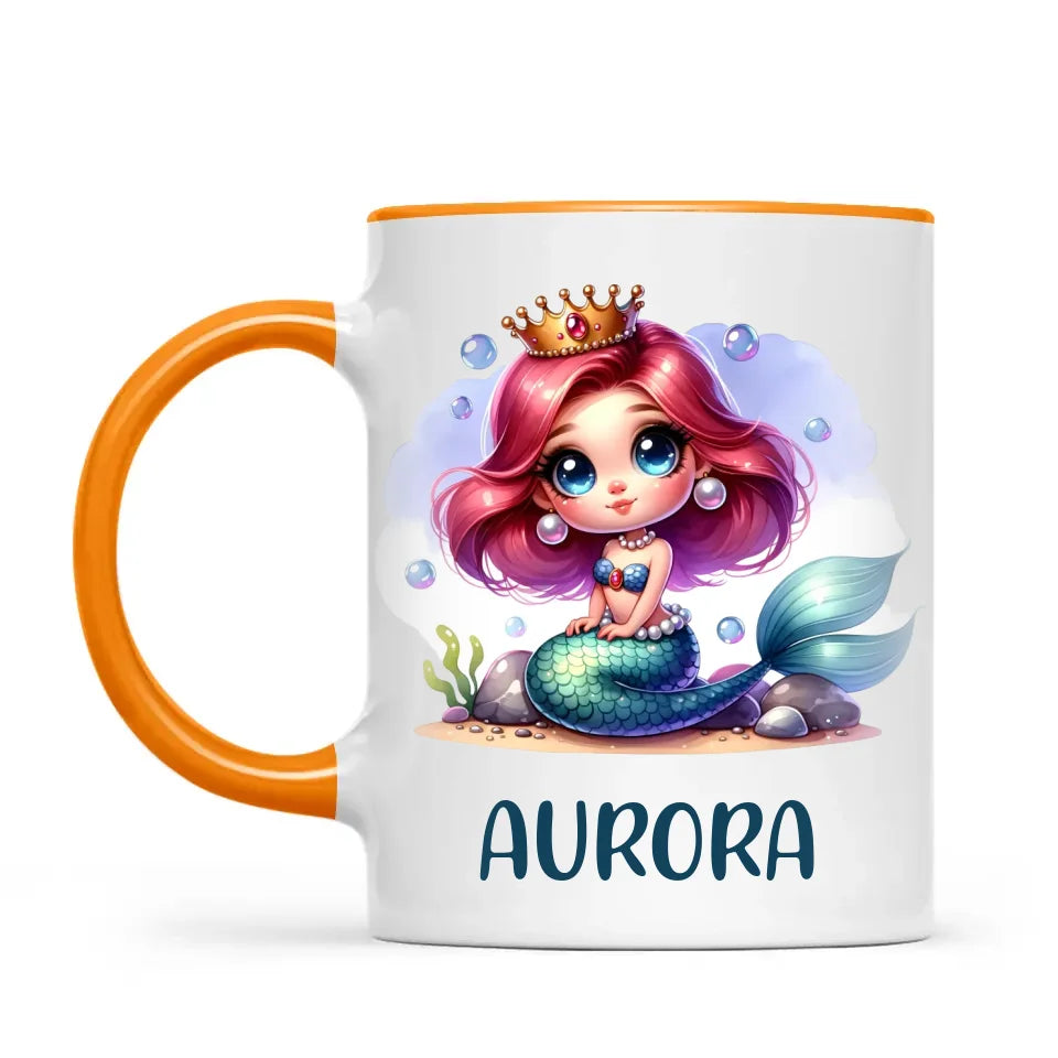 Personalised with Name, Mermaid Princess Kids Mug – Customised Under the Sea Cup for Children – Available in 11oz, 6oz & Enamel Options