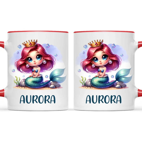 Personalised with Name, Mermaid Princess Kids Mug – Customised Under the Sea Cup for Children – Available in 11oz, 6oz & Enamel Options