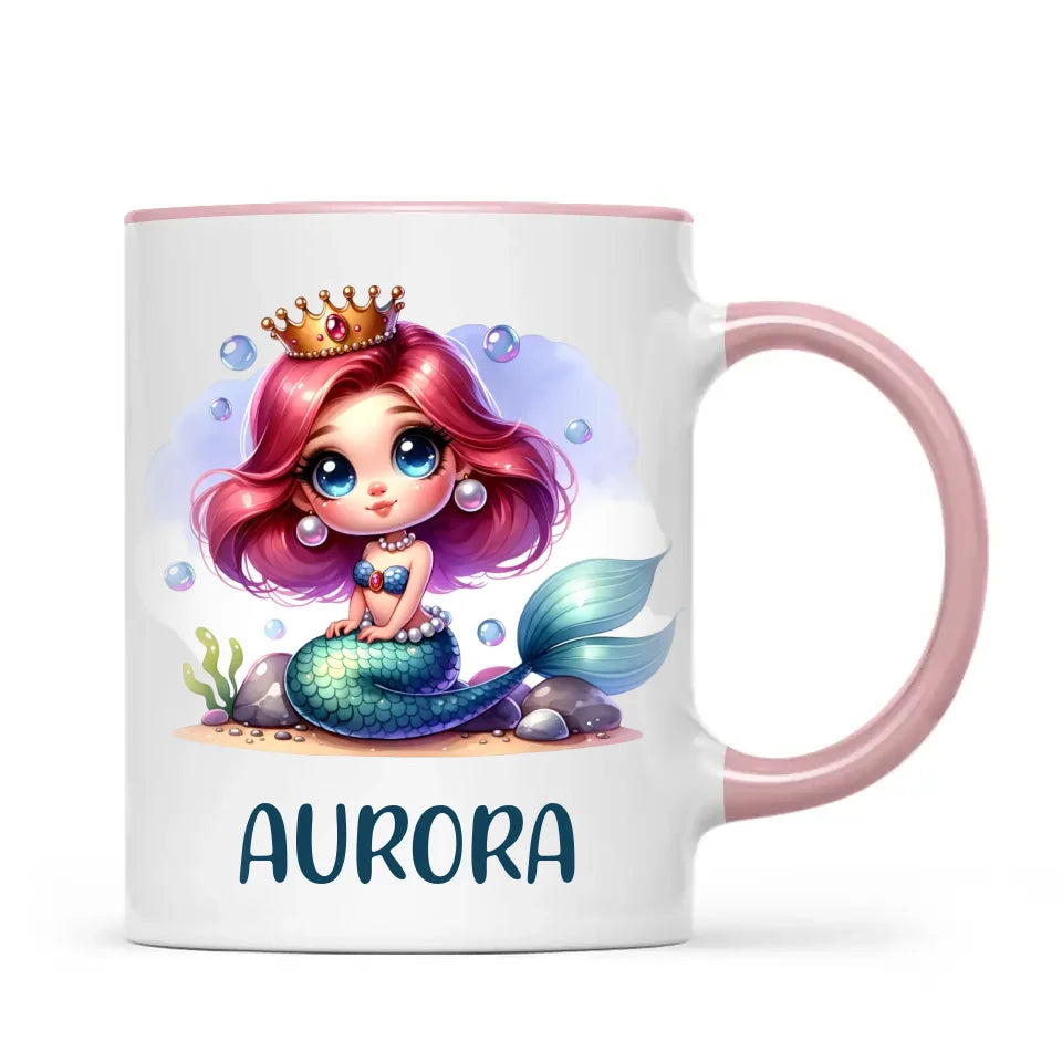 Personalised with Name, Mermaid Princess Kids Mug – Customised Under the Sea Cup for Children – Available in 11oz, 6oz & Enamel Options