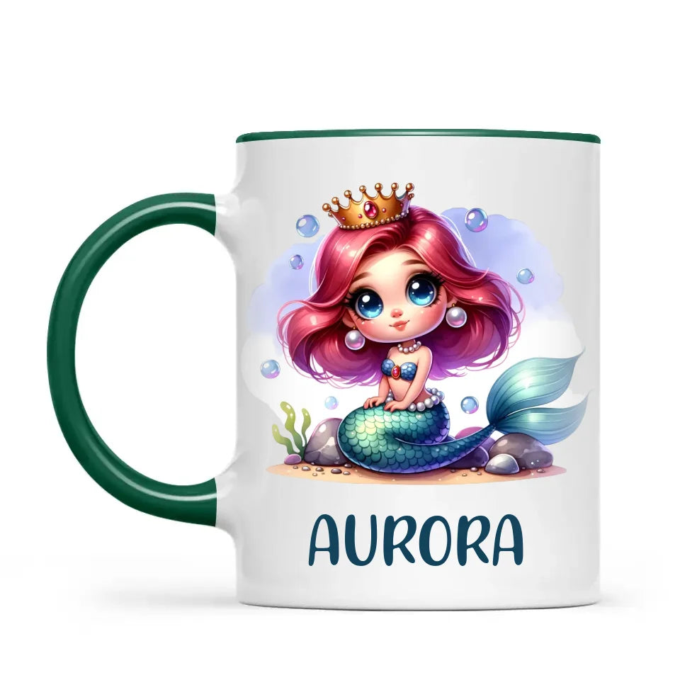 Personalised with Name, Mermaid Princess Kids Mug – Customised Under the Sea Cup for Children – Available in 11oz, 6oz & Enamel Options