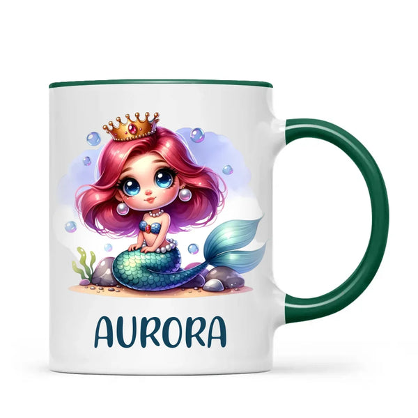 Personalised with Name, Mermaid Princess Kids Mug – Customised Under the Sea Cup for Children – Available in 11oz, 6oz & Enamel Options