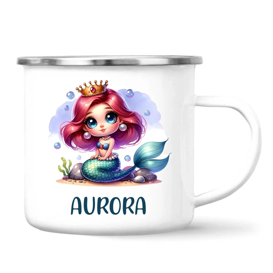 Personalised with Name, Mermaid Princess Kids Mug – Customised Under the Sea Cup for Children – Available in 11oz, 6oz & Enamel Options