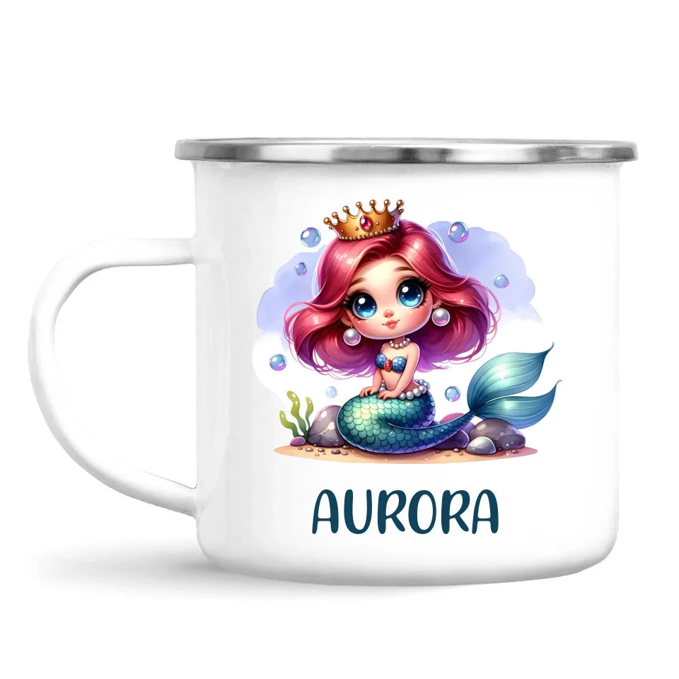 Personalised with Name, Mermaid Princess Kids Mug – Customised Under the Sea Cup for Children – Available in 11oz, 6oz & Enamel Options