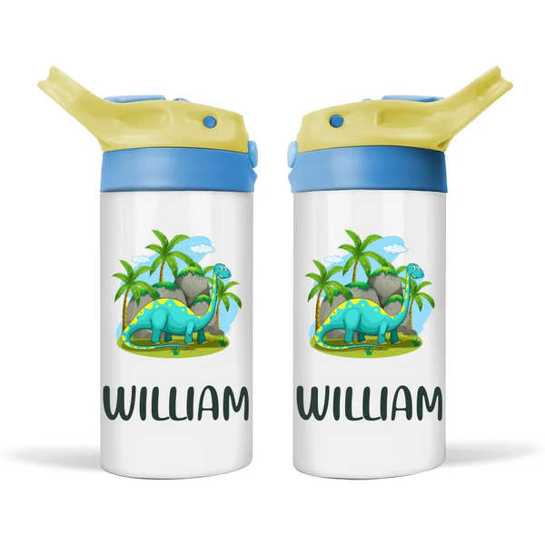 Personalised with Name, Double-Walled Dinosaur Kids Bottle – Customised Brontosaurus Drink Bottle for Dino Lovers