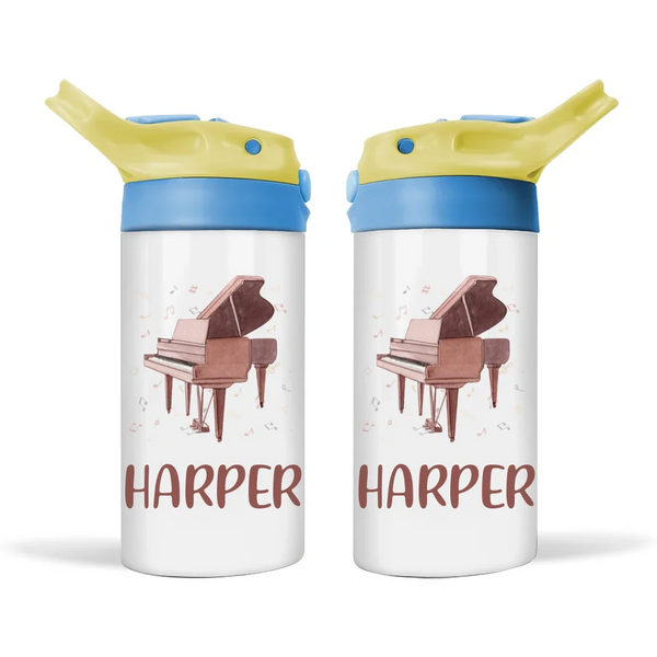 Personalised with Name, Double-Walled Piano Kids Bottle – Customised Music-Themed Drink Bottle for Young Musicians