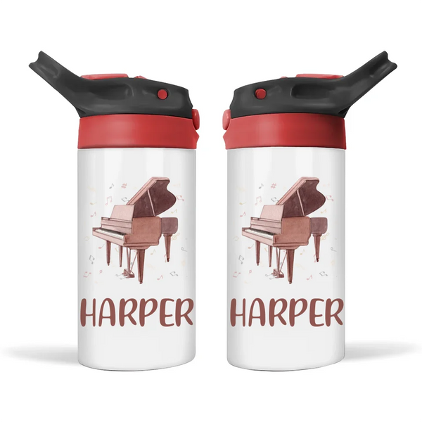 Personalised with Name, Double-Walled Piano Kids Bottle – Customised Music-Themed Drink Bottle for Young Musicians