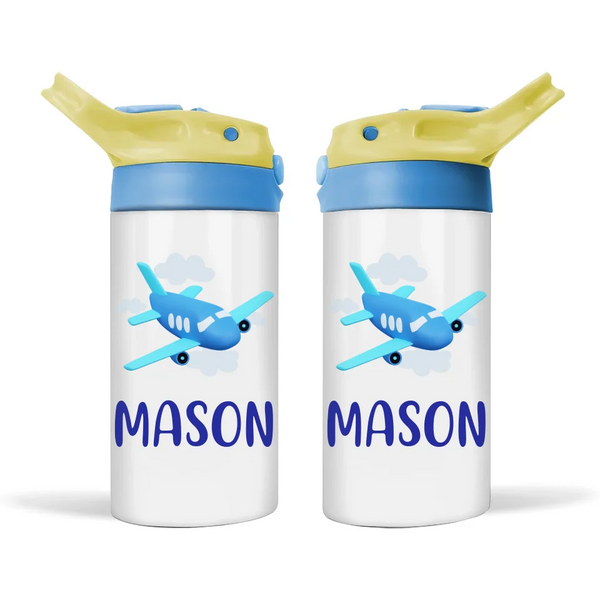 Personalised with Name, Double-Walled Aeroplane Kids Bottle – Customised for Little Pilots & Travel Lovers