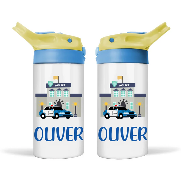 Personalised with Name, Double-Walled Police Station Kids Bottle – Customised for Boys & Girls