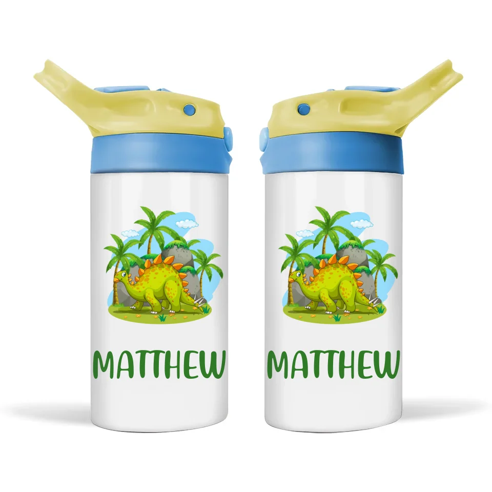 Personalised with Name, Double-Walled Dinosaur Kids Bottle – Customised for Boys & Girls