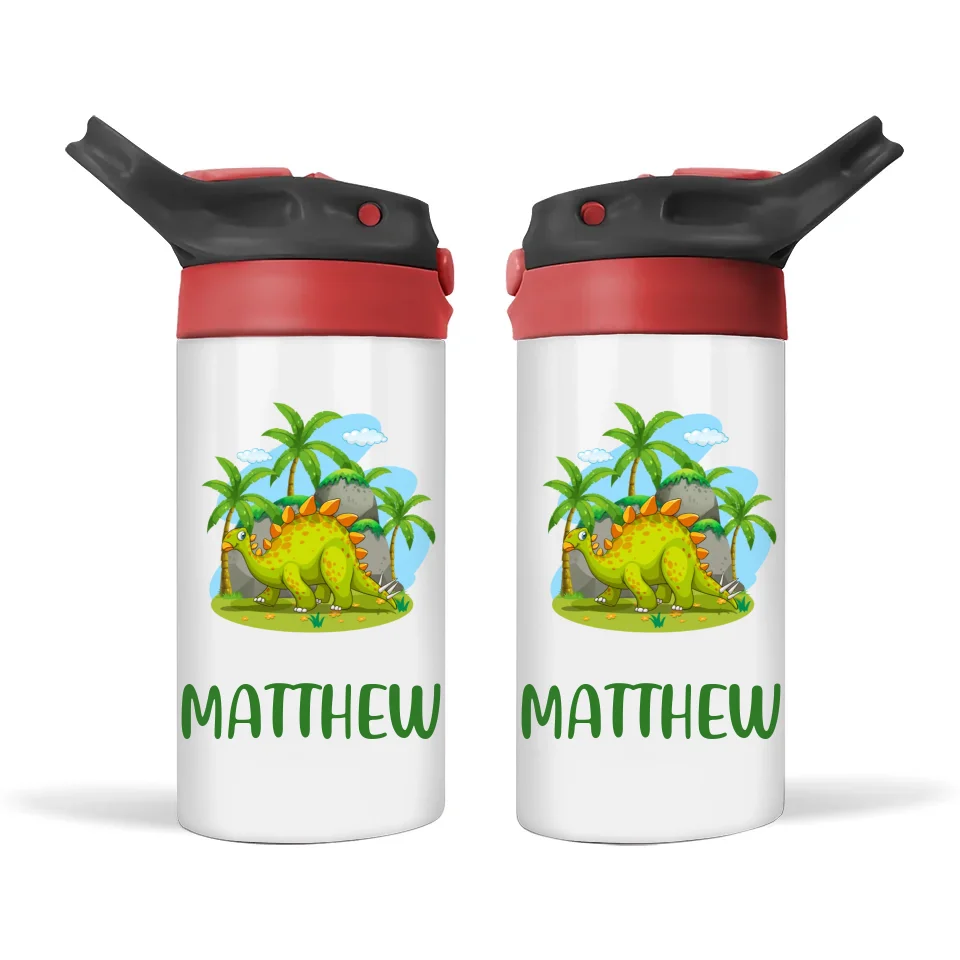 Personalised with Name, Double-Walled Dinosaur Kids Bottle – Customised for Boys & Girls