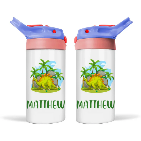 Personalised with Name, Double-Walled Dinosaur Kids Bottle – Customised for Boys & Girls