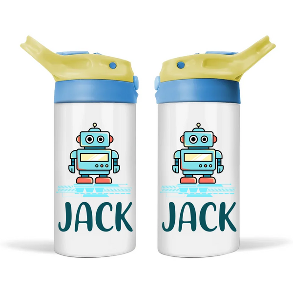 Personalised Robot Sippy Bottle – Futuristic Kids Drink Bottle – 350ml Stainless Steel